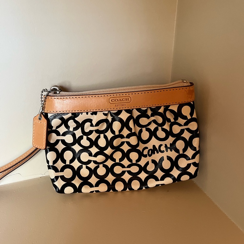 Coach Tan and Black Clutch with Wristlet